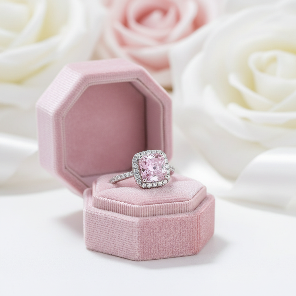 1.5 Carat Cushion Cut Pink Halo Engagement Ring-Black Diamonds New York