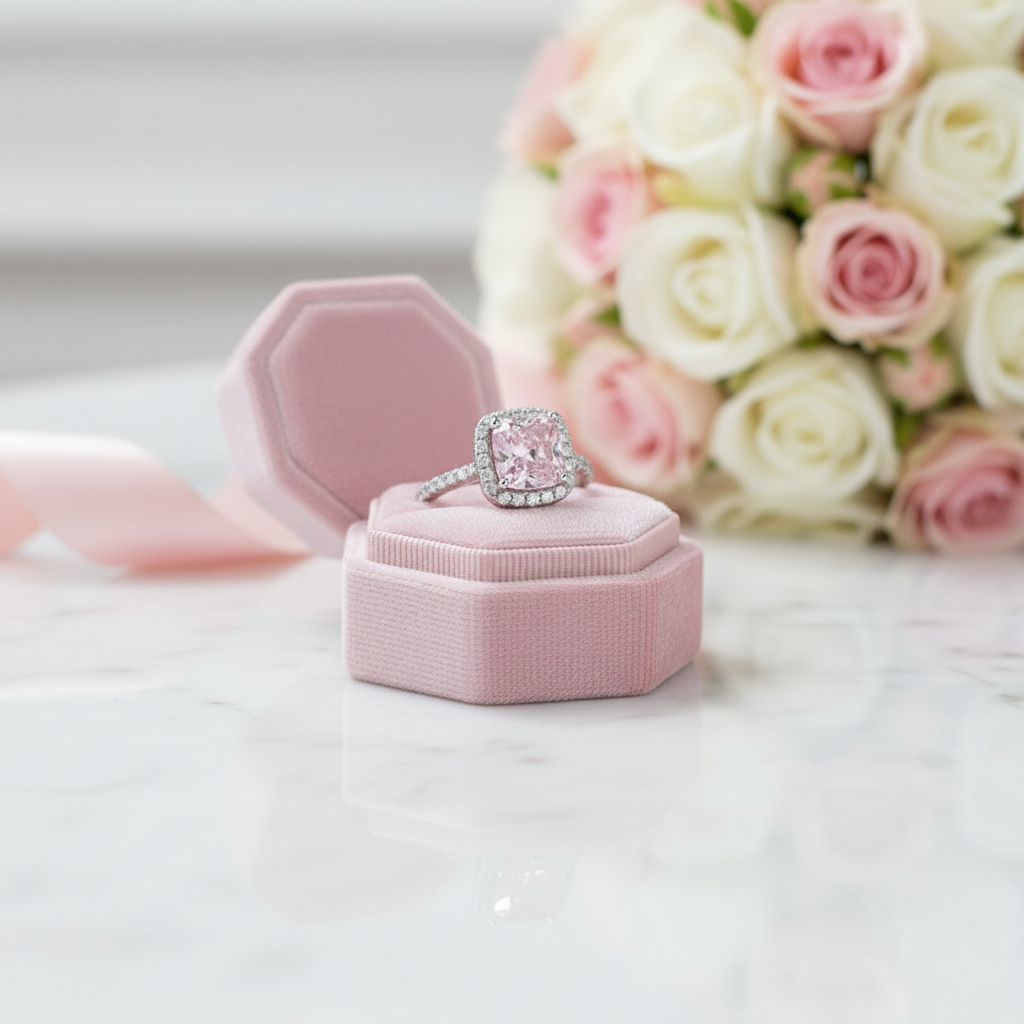 1.5 Carat Cushion Cut Pink Halo Engagement Ring-Black Diamonds New York