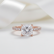 1.5 Carat Cushion Cut White Sapphire Rose Gold Engagement Ring-Black Diamonds New York