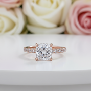 1.5 Carat Cushion Cut White Sapphire Rose Gold Engagement Ring-Black Diamonds New York