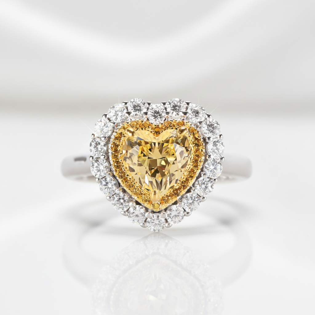 1.5 Carat Halo Heart Shaped Yellow Sapphire Engagement Ring-Black Diamonds New York