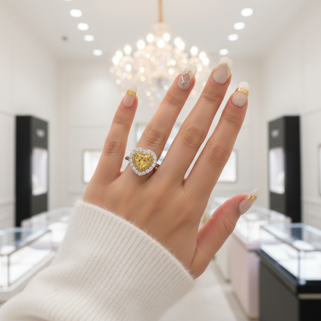 1.5 Carat Halo Heart Shaped Yellow Sapphire Engagement Ring-Black Diamonds New York