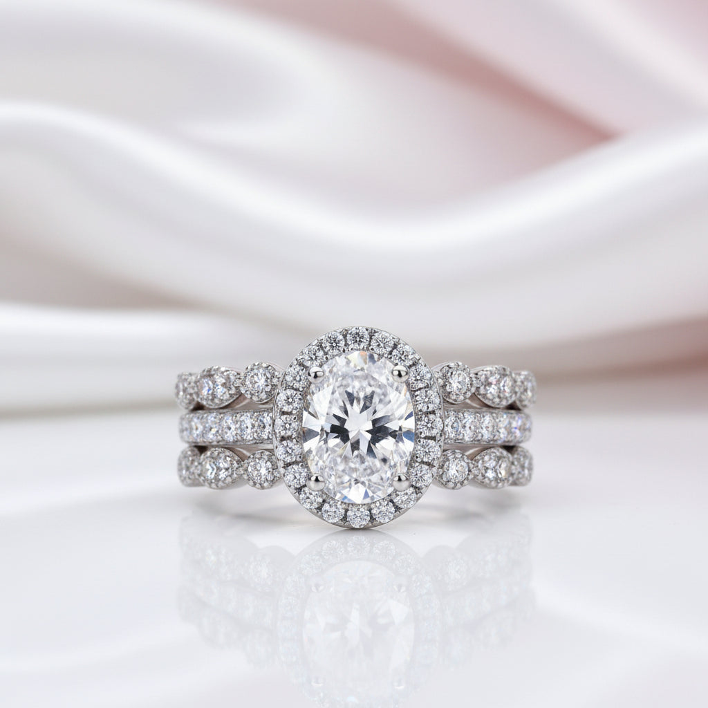 1.5 Ct Oval Cut Diamond Option Engagement Ring Set-Black Diamonds New York