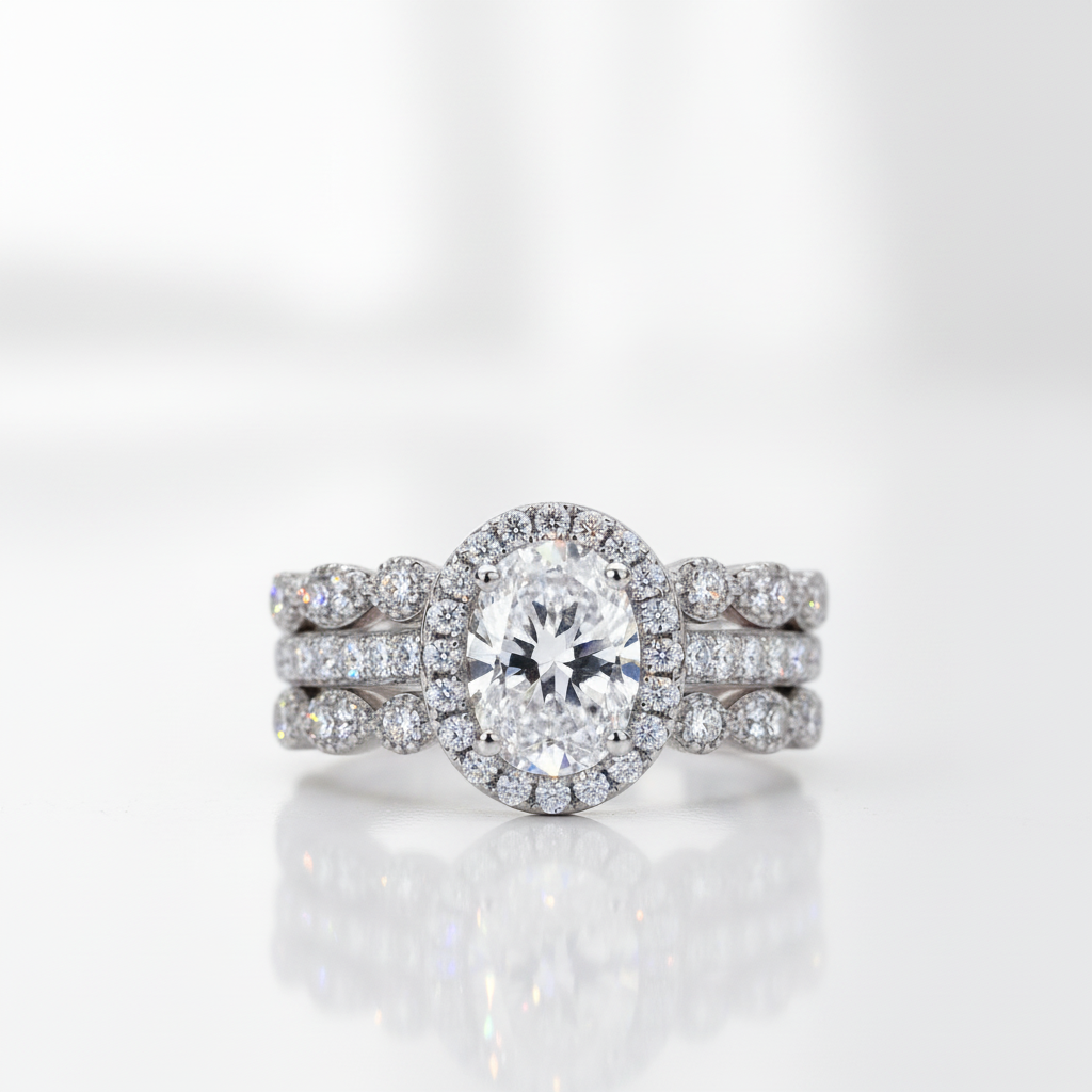 1.5 Ct Oval Cut Diamond Option Engagement Ring Set-Black Diamonds New York
