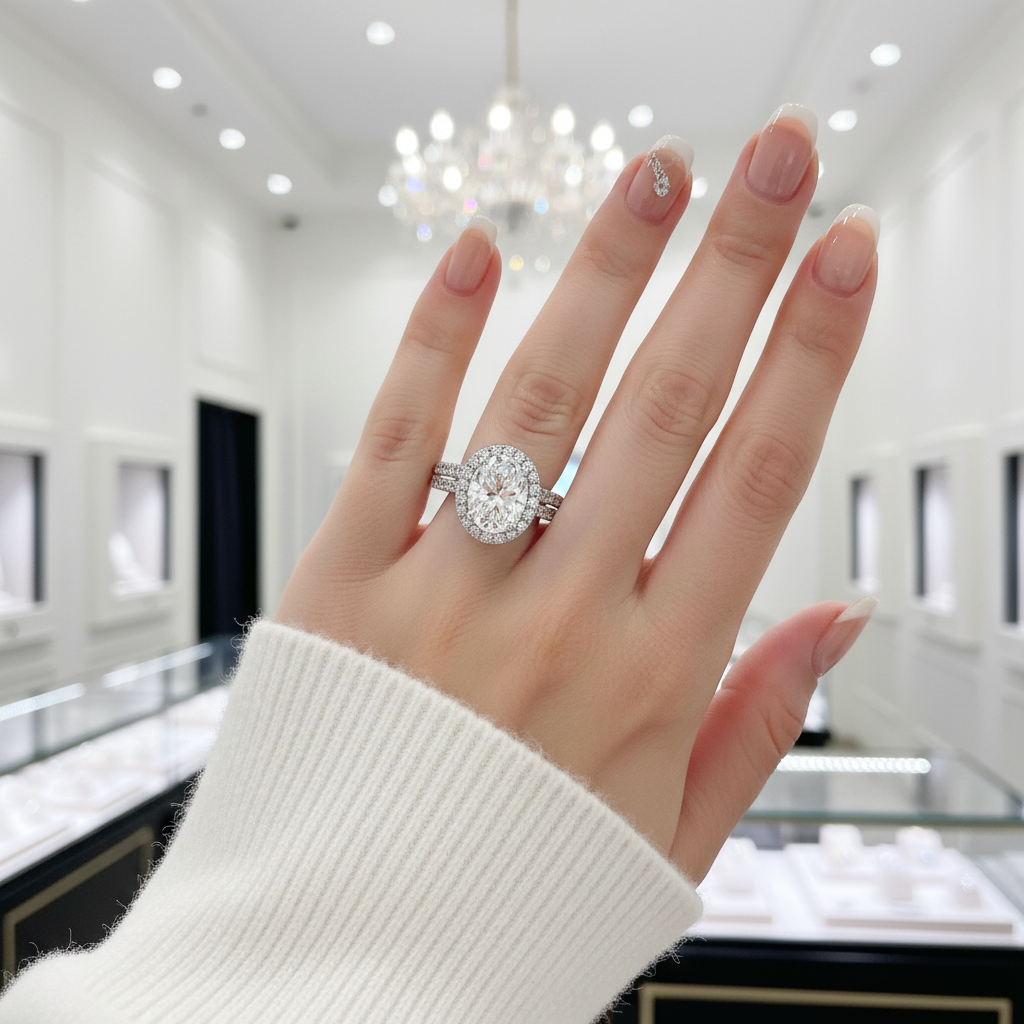 1.5 Ct Oval Cut Diamond Option Halo Engagement Ring Set-Black Diamonds New York