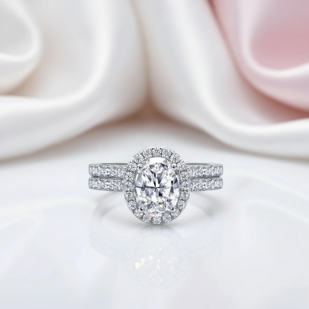 1.5 Ct Oval Cut Diamond Option Halo Engagement Ring Set-Black Diamonds New York