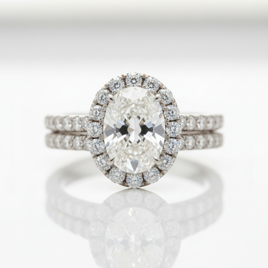 1.5 Ct Oval Cut Diamond Option Halo Engagement Ring Set-Black Diamonds New York