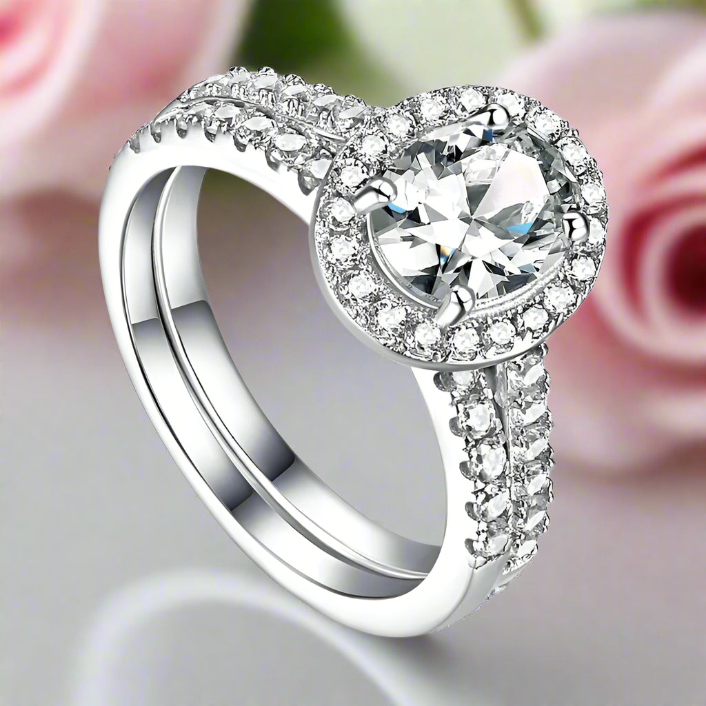 1.5 Ct Oval Cut Diamond Halo Engagement Ring Set-Black Diamonds New York