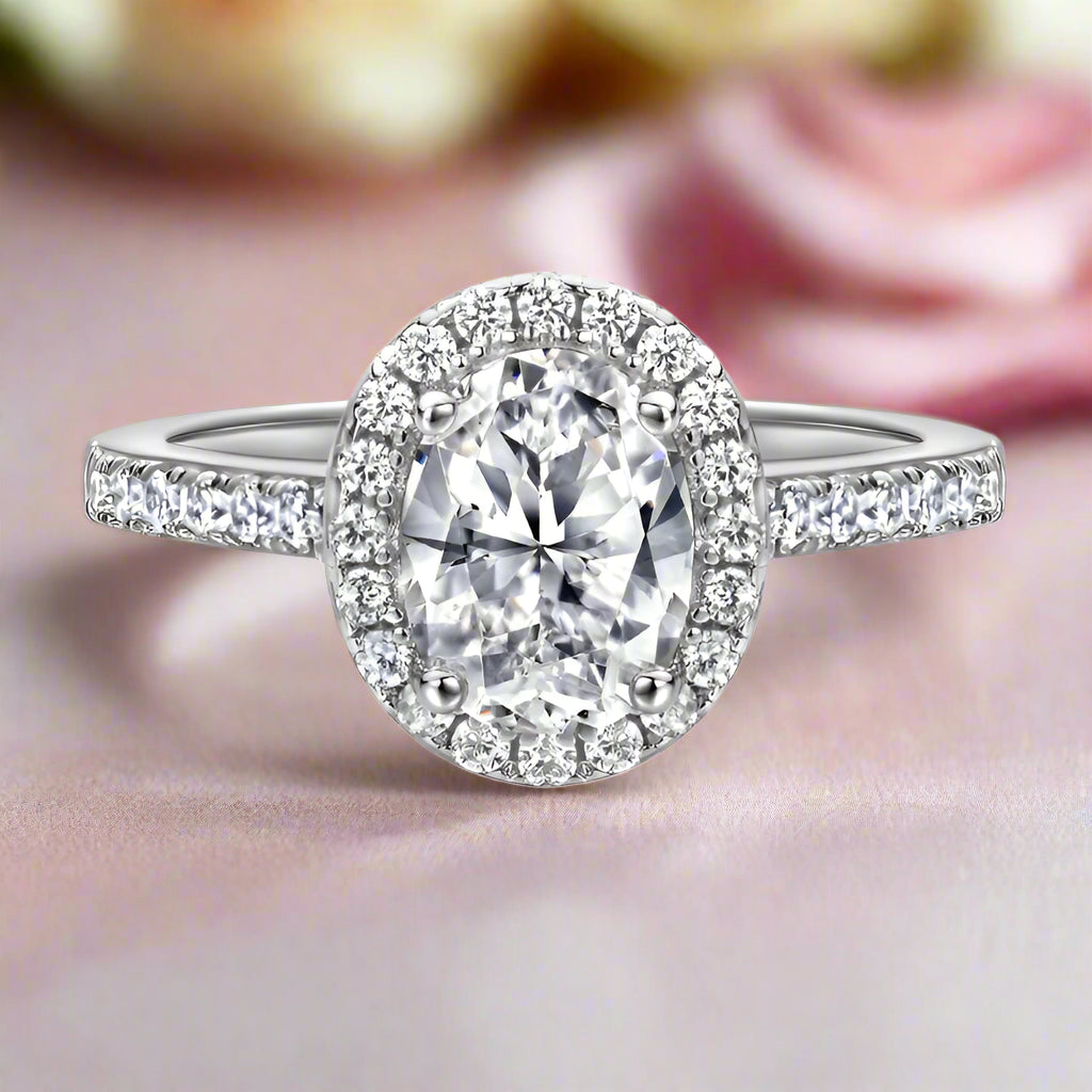 1.5 Ct Oval Cut Diamond Halo Engagement Ring Set-Black Diamonds New York