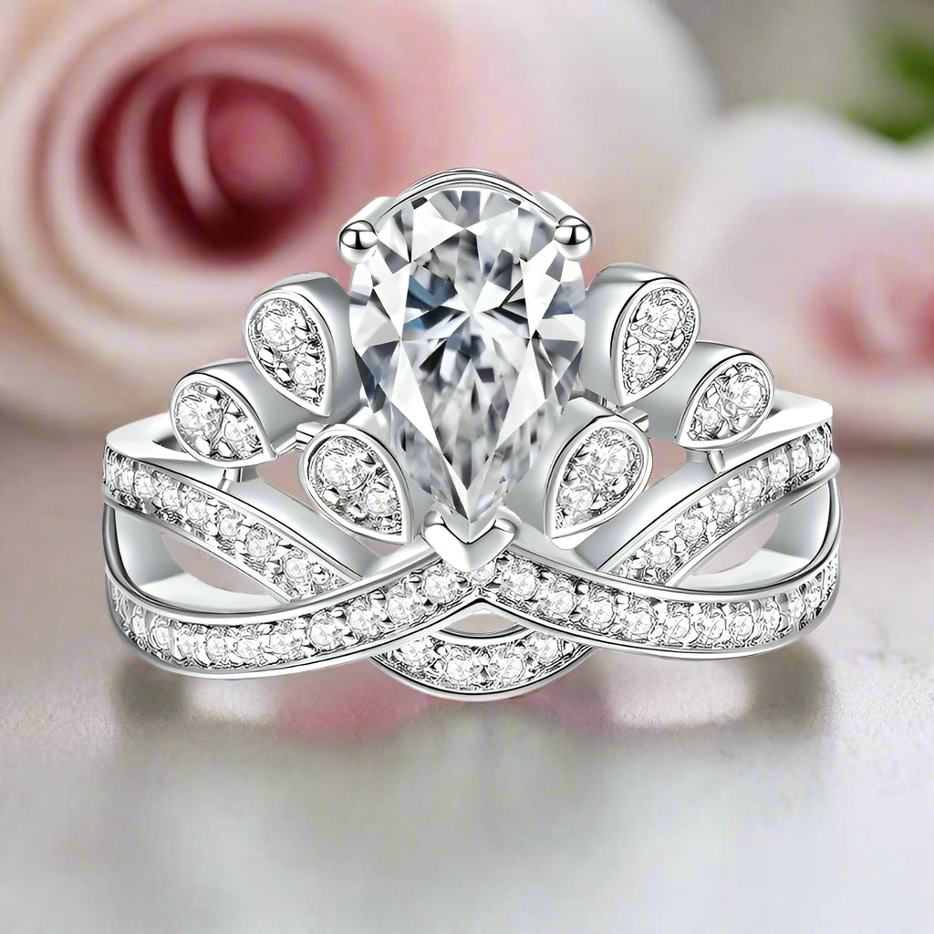 1.5 Ct Pear Diamond Crown Style Engagement Ring-Black Diamonds New York