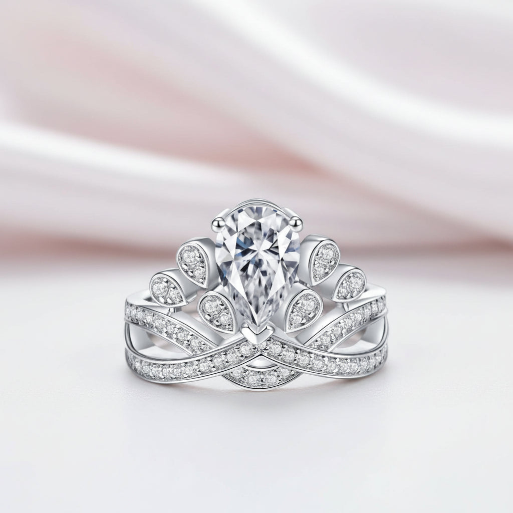 1.5 Ct Pear Diamond Option Crown Style Engagement Ring-Black Diamonds New York