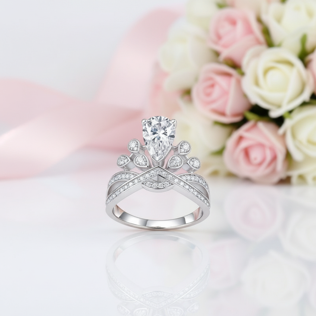 1.5 Ct Pear Diamond Option Crown Style Engagement Ring-Black Diamonds New York