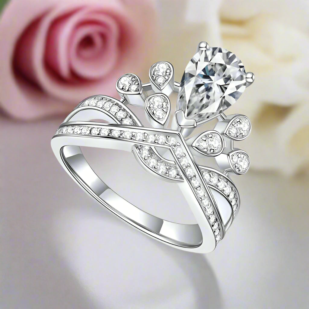 1.5 Ct Pear Diamond Crown Style Engagement Ring-Black Diamonds New York