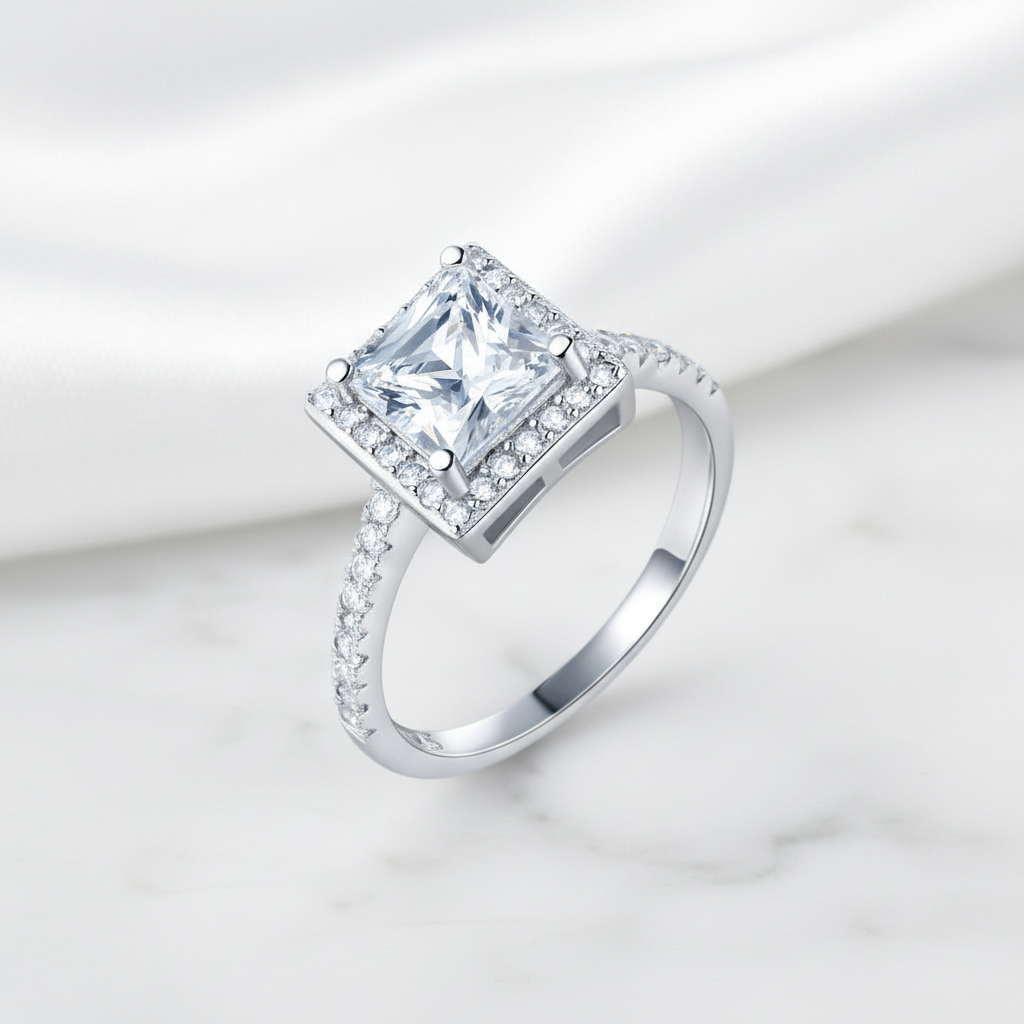 1.5 Ct Princess Cut Diamond Option Halo Engagement Ring-Black Diamonds New York
