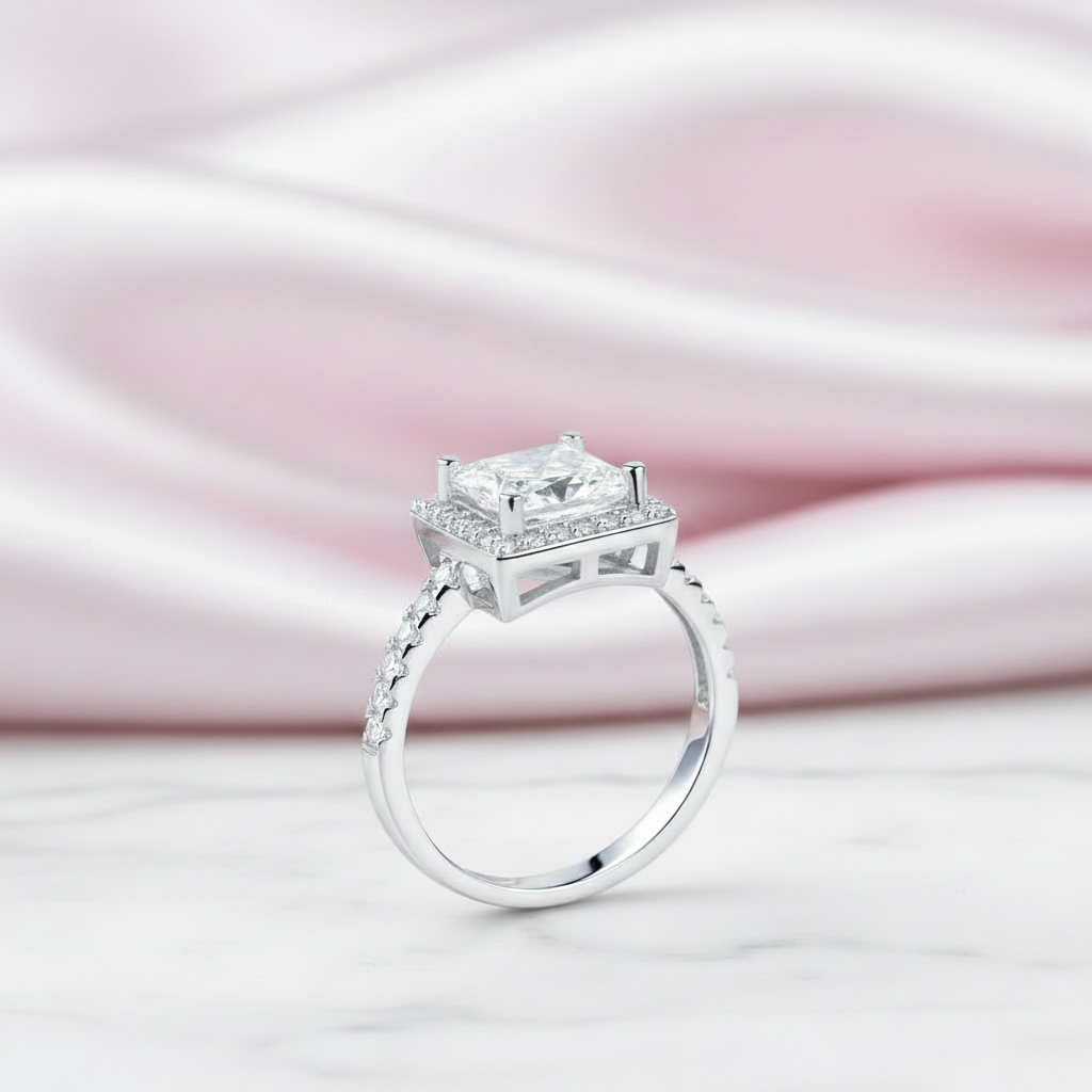 1.5 Ct Princess Cut Diamond Option Halo Engagement Ring-Black Diamonds New York