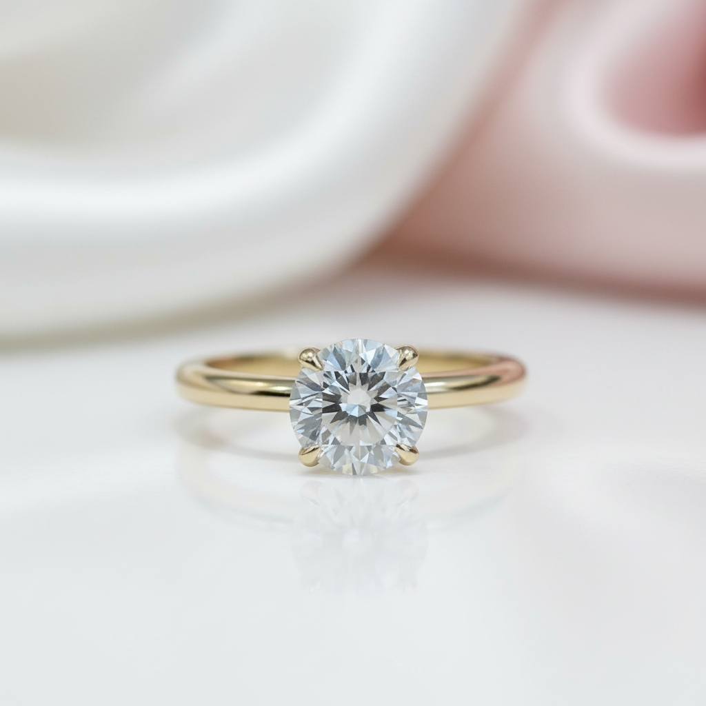 1.5 Ct Round Solitaire CVD Diamond Option Engagement Ring Set in 14k Yellow Gold-Black Diamonds New York