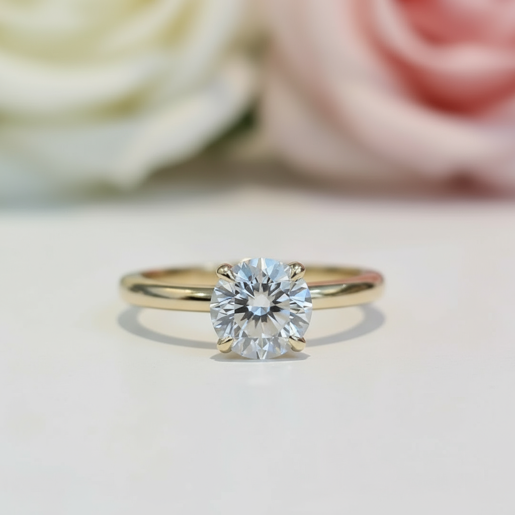 1.5 Ct Round Solitaire CVD Diamond Engagement Ring Set in 14k Yellow Gold-Black Diamonds New York