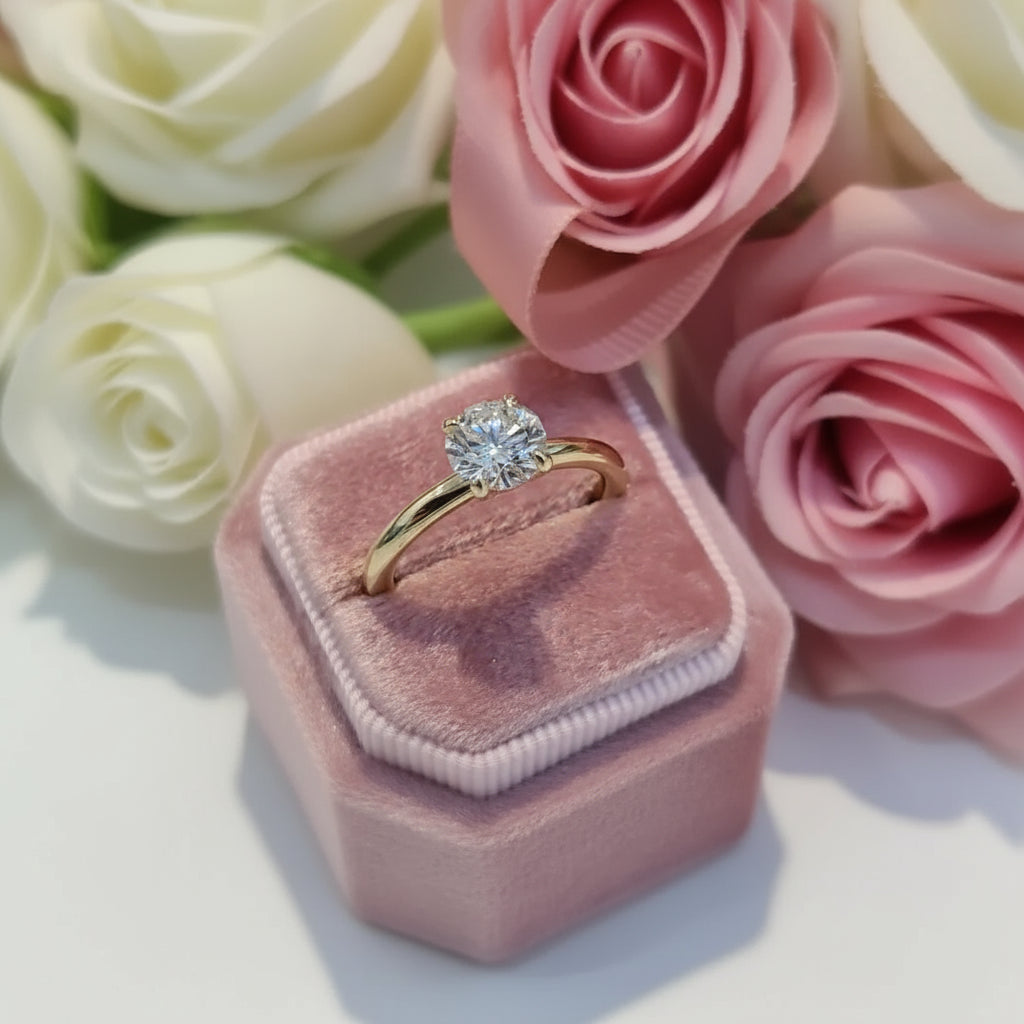 1.5 Ct Round Solitaire CVD Diamond Engagement Ring Set in 14k Yellow Gold-Black Diamonds New York