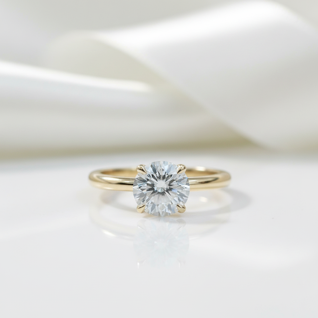 1.5 Ct Round Solitaire CVD Diamond Option Engagement Ring Set in 14k Yellow Gold-Black Diamonds New York