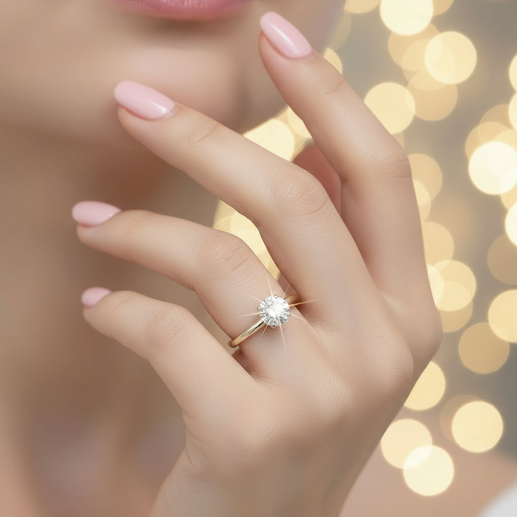 1.5 Ct Round Solitaire CVD Diamond Engagement Ring Set in 14k Yellow Gold-Black Diamonds New York