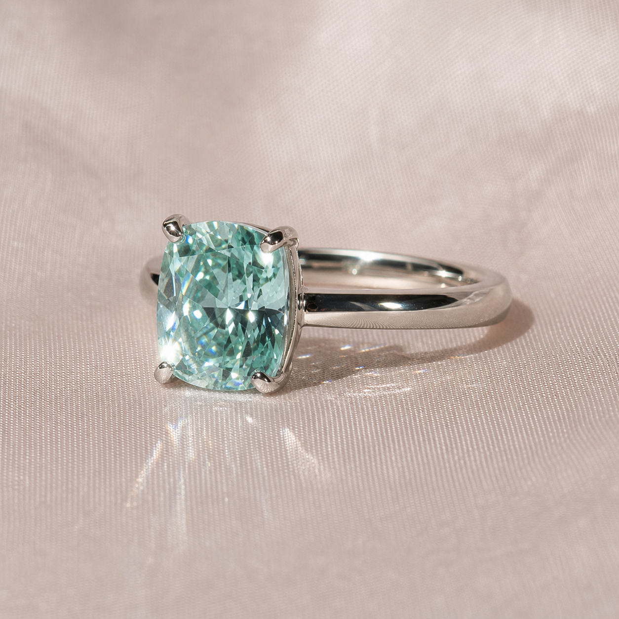 Rare Blue Green Cushion Cut Diamond Option Ring-Black Diamonds New York