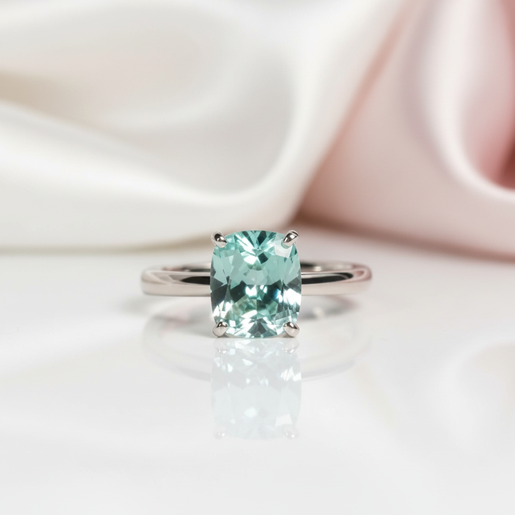 Rare Blue Green Cushion Cut Diamond Option Ring-Black Diamonds New York