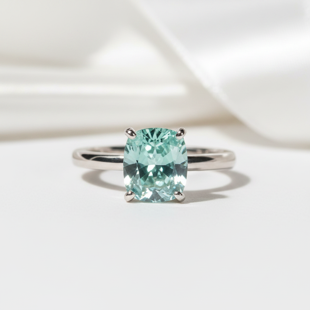 Rare Blue Green Cushion Cut Diamond Option Ring-Black Diamonds New York