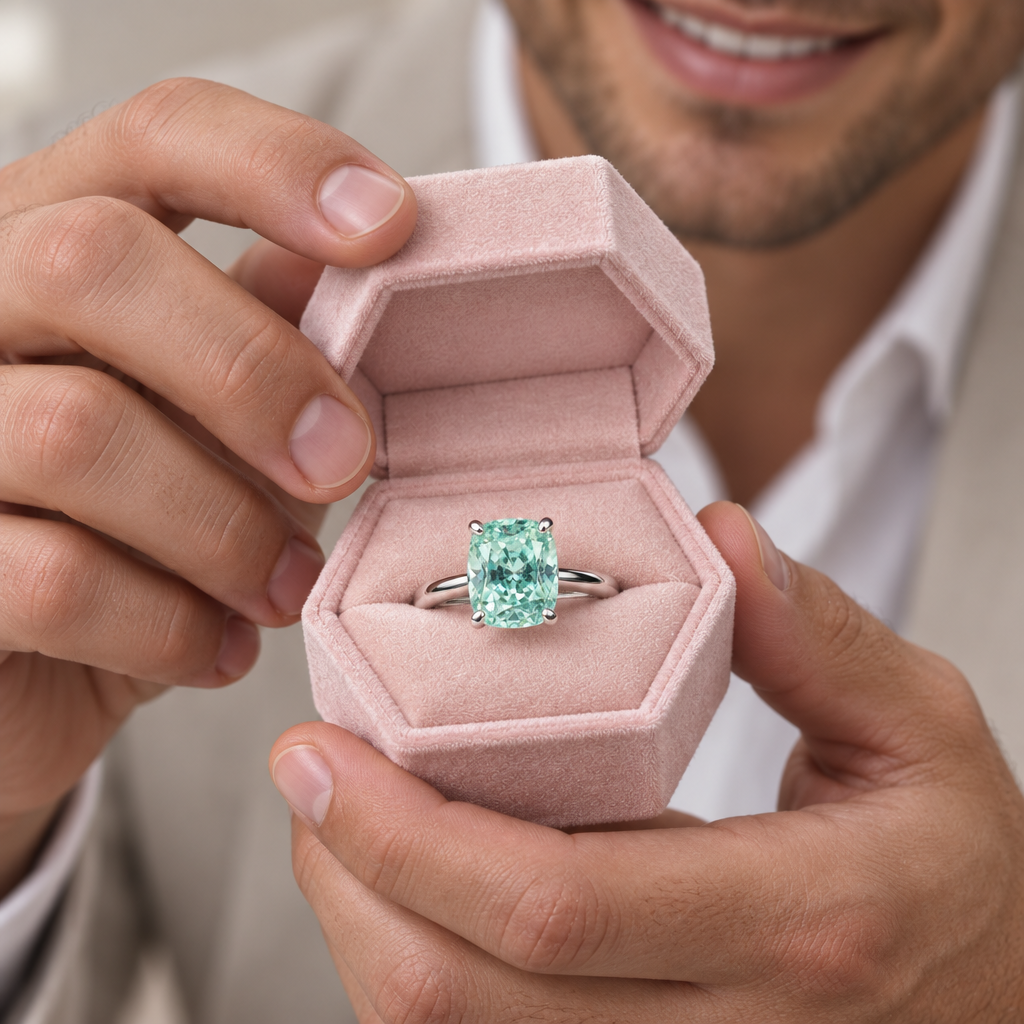 Rare Blue Green Cushion Cut Diamond Option Ring-Black Diamonds New York