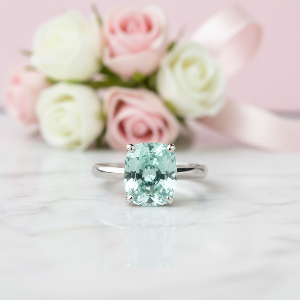 Rare Blue Green Cushion Cut Diamond Option Ring-Black Diamonds New York