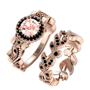 1.50ct Diamond Rose Gold Flower Ring Set-Black Diamonds New York