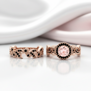 1.50ct Diamond Option Rose Gold Flower Ring Set-Black Diamonds New York