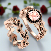 1.50ct Diamond Rose Gold Flower Ring Set-Black Diamonds New York