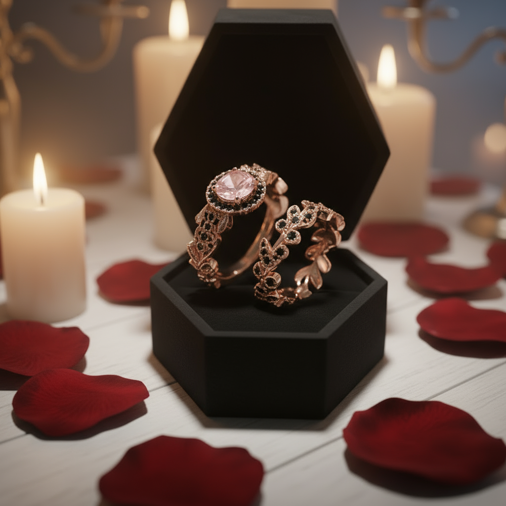 MAIN RING ONLY 1.50ct Diamond Option Rose Gold Flower Ring Set (Aftersale Service)-Black Diamonds New York