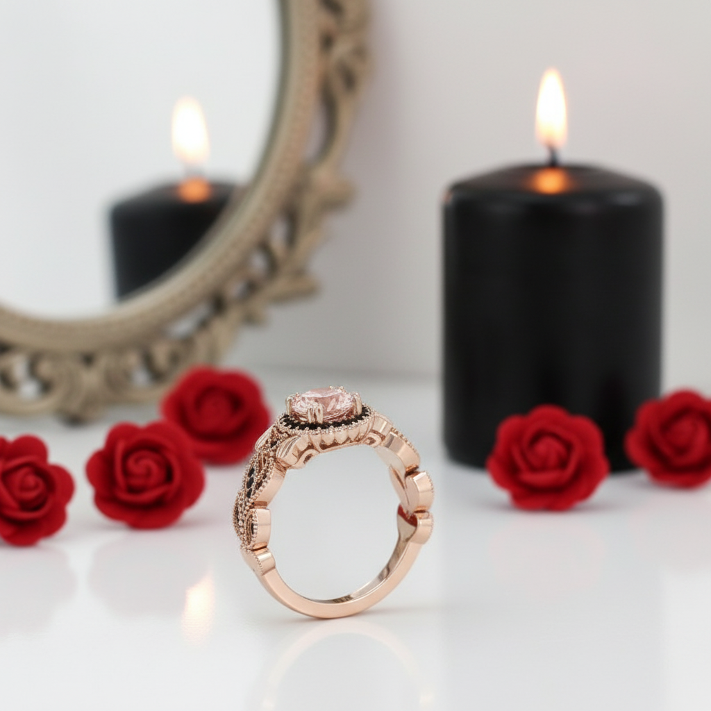 MAIN RING ONLY 1.50ct Diamond Rose Gold Flower Ring Set (Aftersale Service)-Black Diamonds New York
