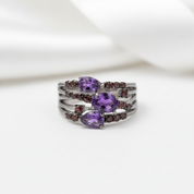 1.54Ct Amethyst Three Birthstone Ring-Black Diamonds New York