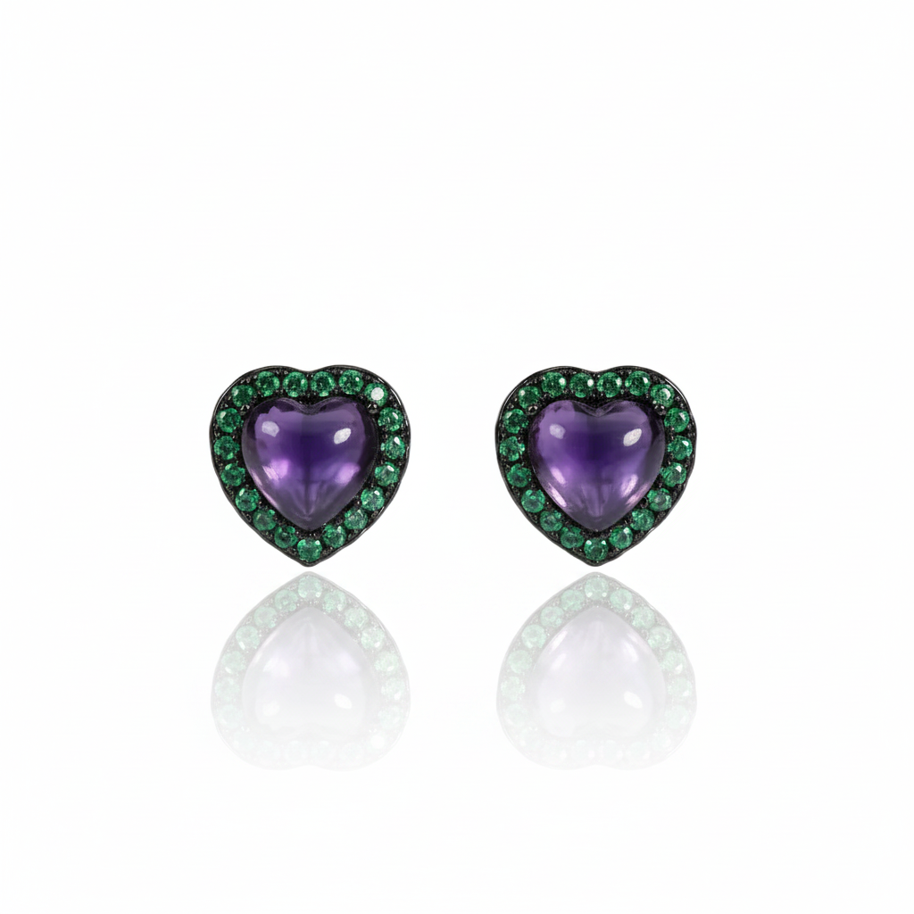 1.56Ct Amethyst Heart Small Stud Earrings-Black Diamonds New York