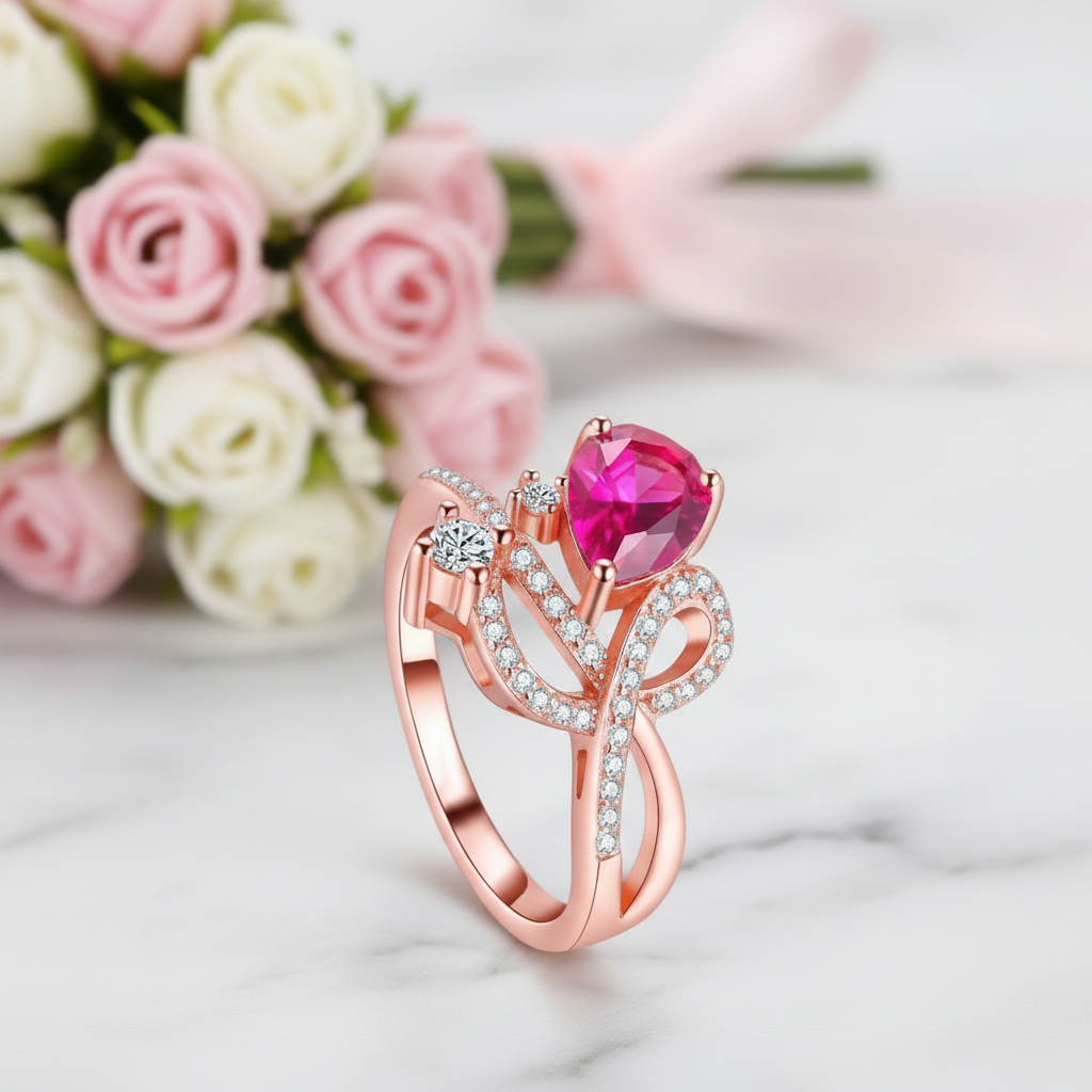 1.5ct Flower Crystal Topaz Gemstone Ring-Black Diamonds New York