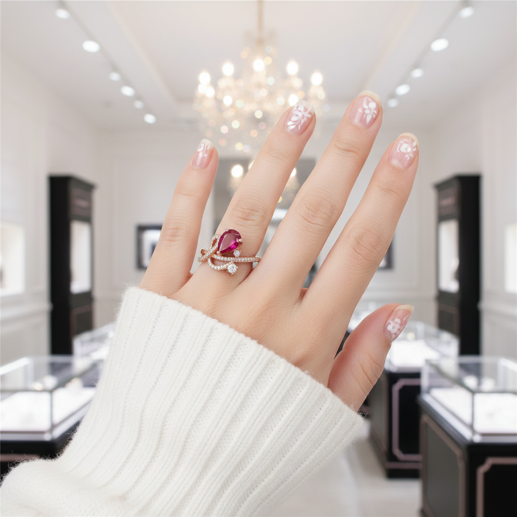 1.5ct Flower Crystal Topaz Gemstone Ring-Black Diamonds New York