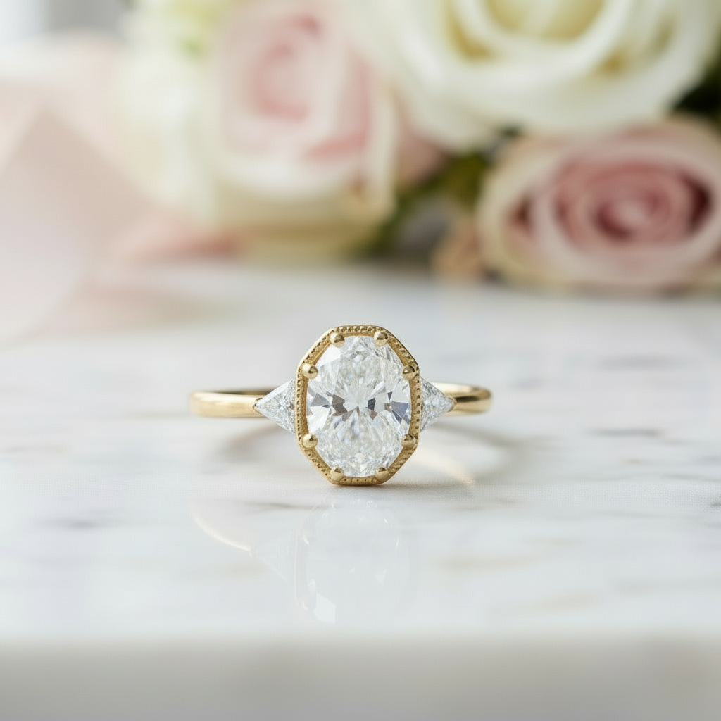 1.5 Ct Oval Cut Diamond Option 14k Rose Gold Engagement Ring-Black Diamonds New York