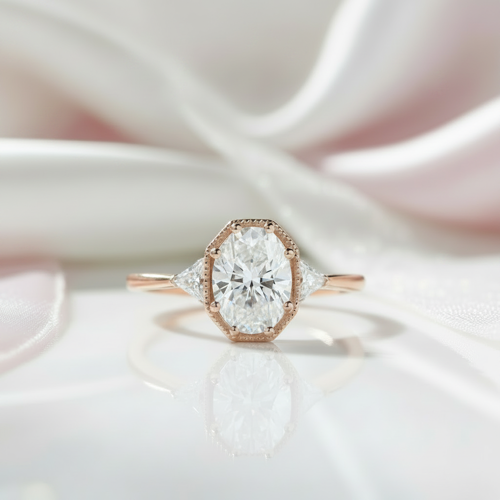 1.5 Ct Oval Cut Diamond Option 14k Rose Gold Engagement Ring-Black Diamonds New York