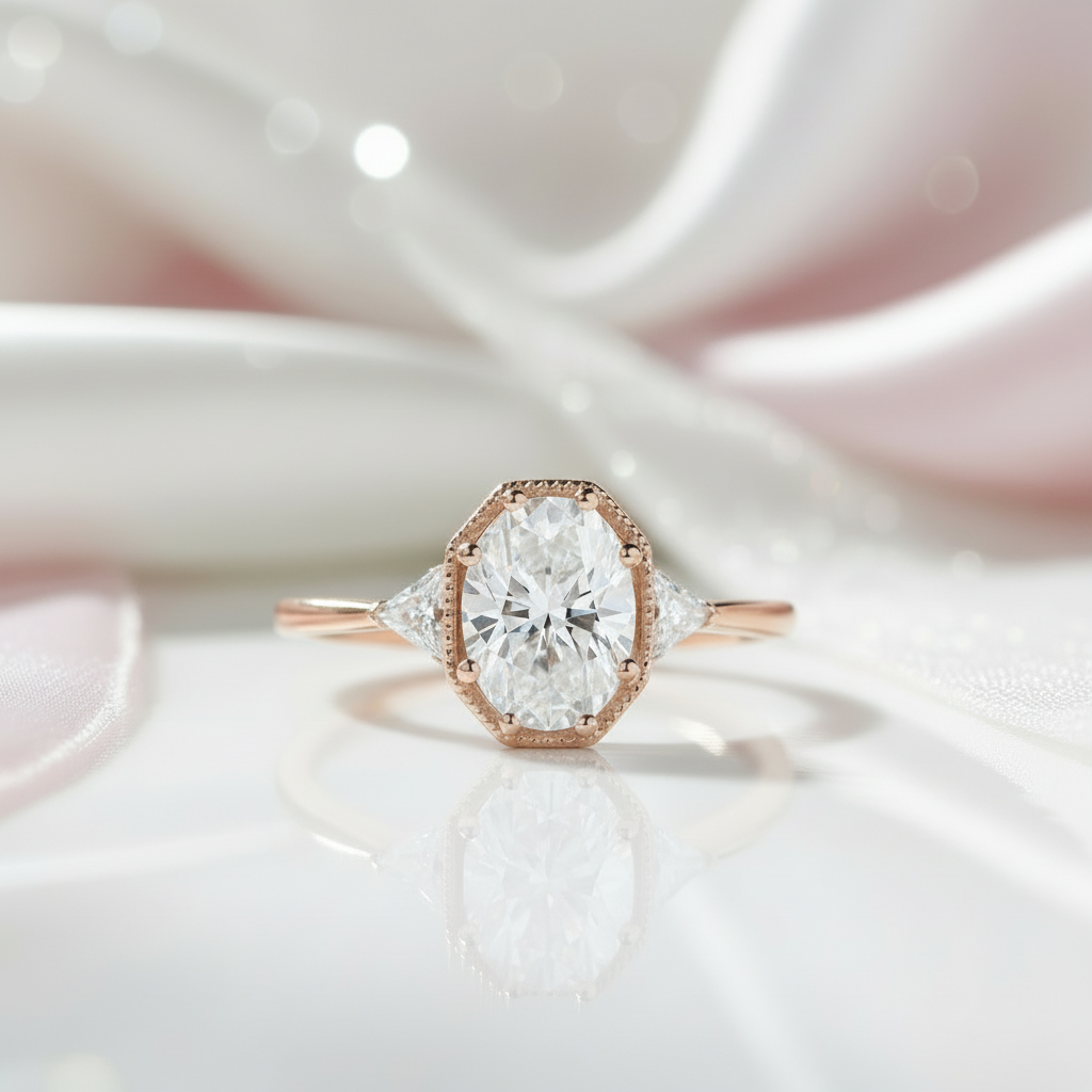 1.5 Ct Oval Cut Diamond 14k Rose Gold Engagement Ring-Black Diamonds New York