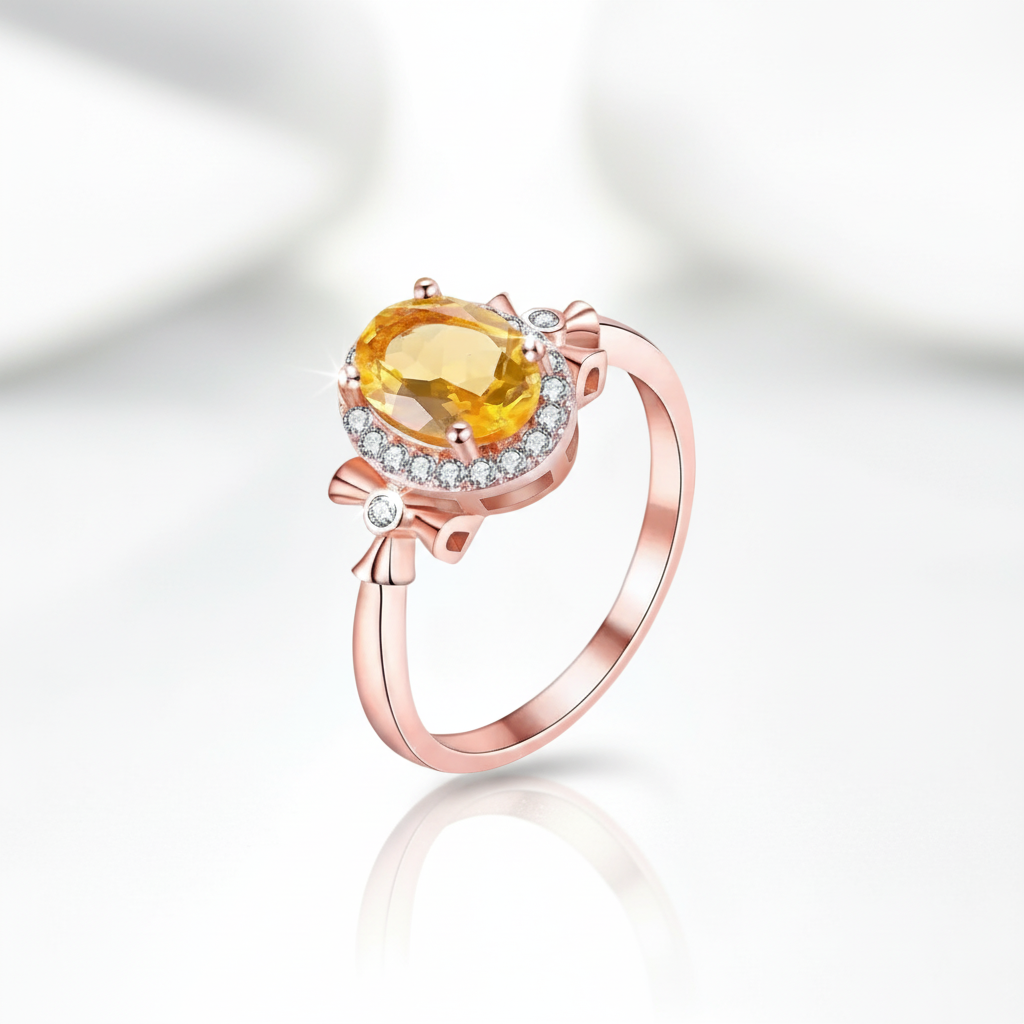 1.5ct Oval Citrine Birthstone Solitaire Rings-Black Diamonds New York