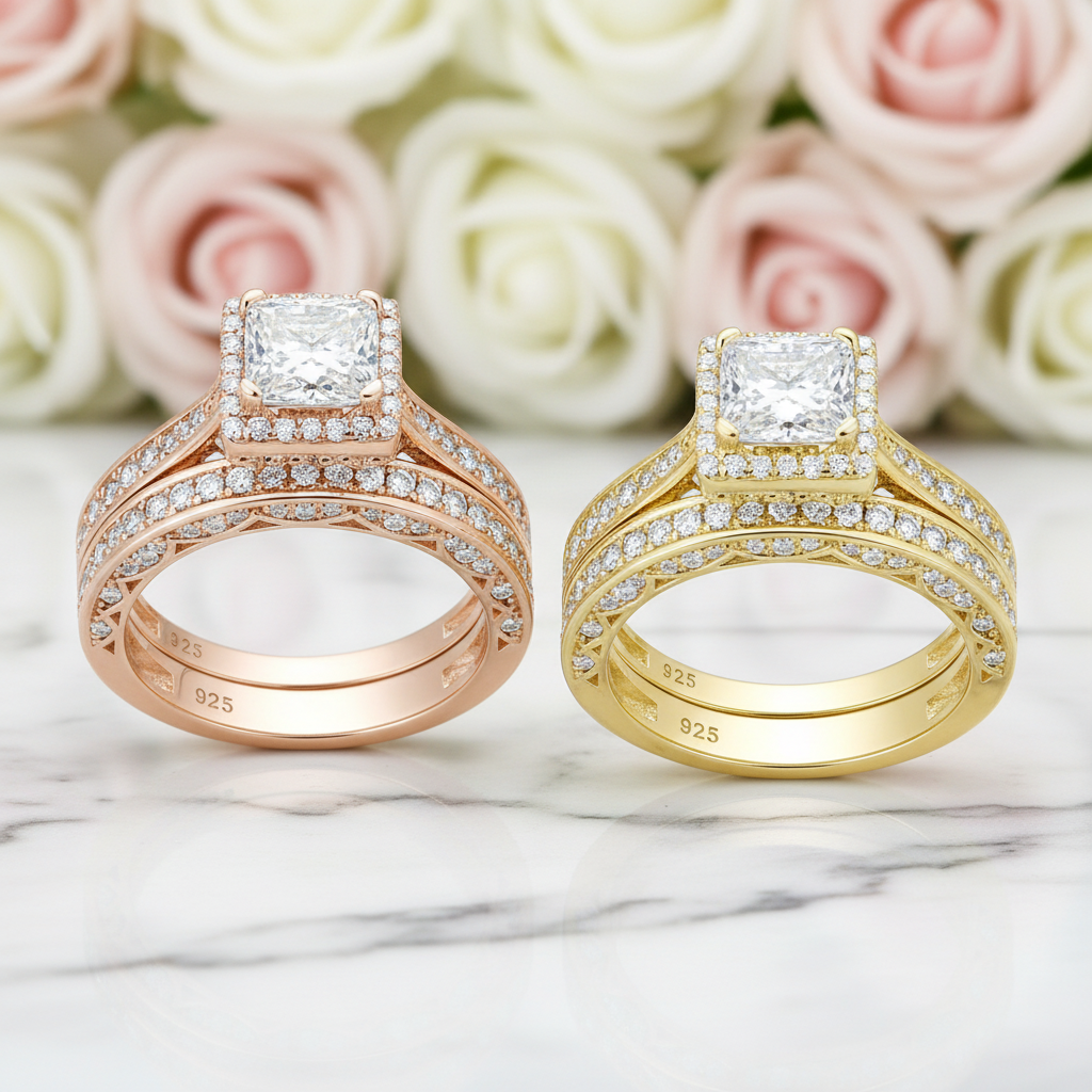 1.5ct Princess Cut Diamond Halo Engagement Ring Set-Black Diamonds New York