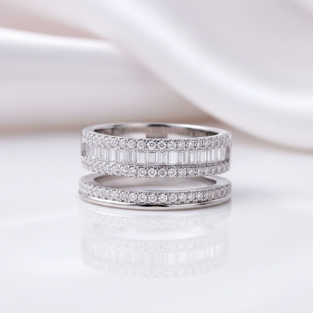 1.5 Ct Round and Emerald Cut Diamond Option Band-Black Diamonds New York