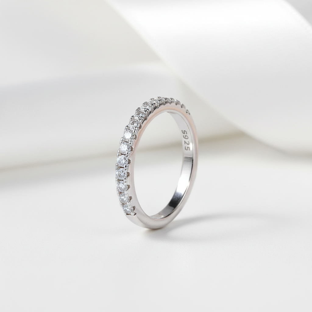 1.5mm Round Cut Diamond Option Half Eternity Wedding Band-Black Diamonds New York