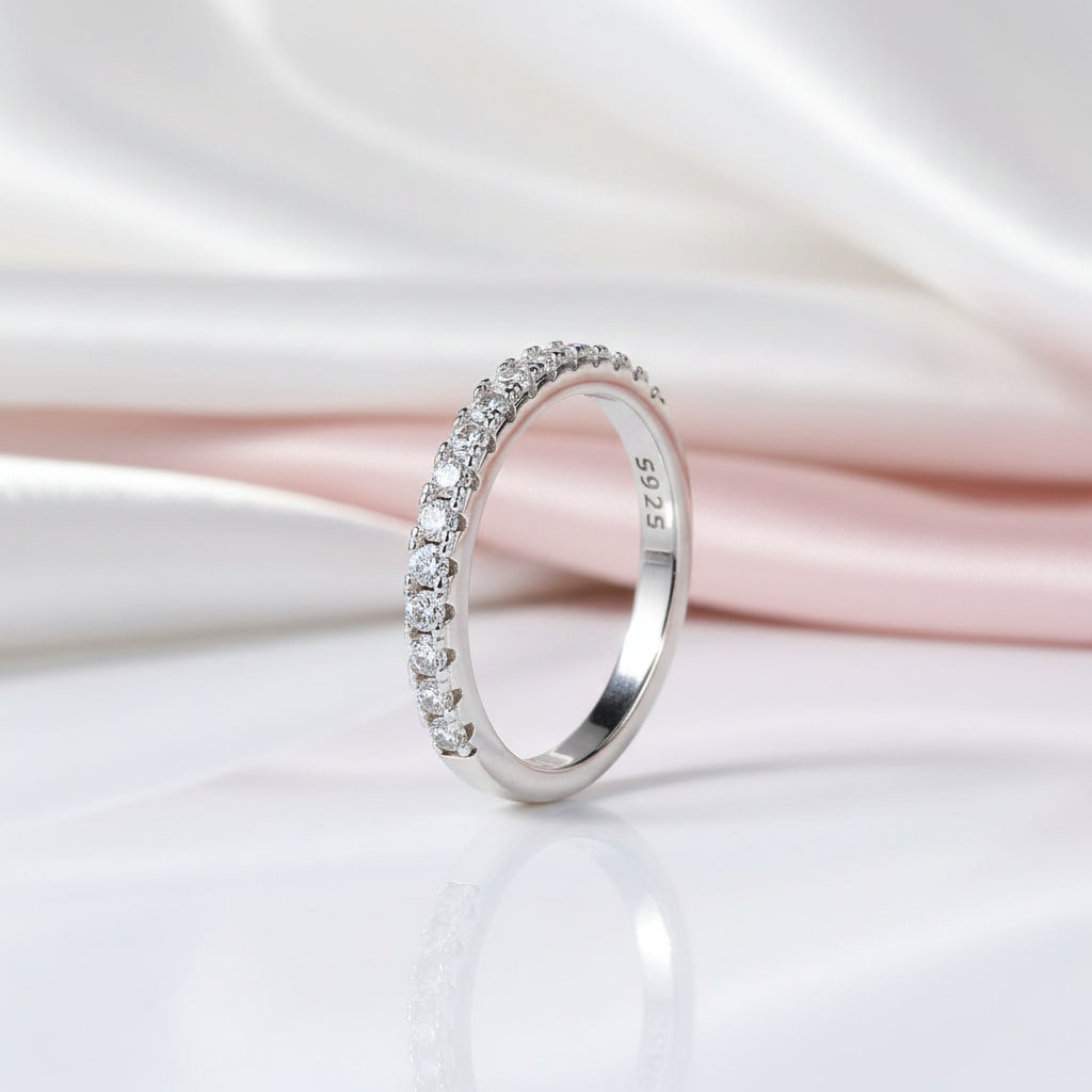 1.5mm Round Cut Diamond Option Half Eternity Wedding Band-Black Diamonds New York
