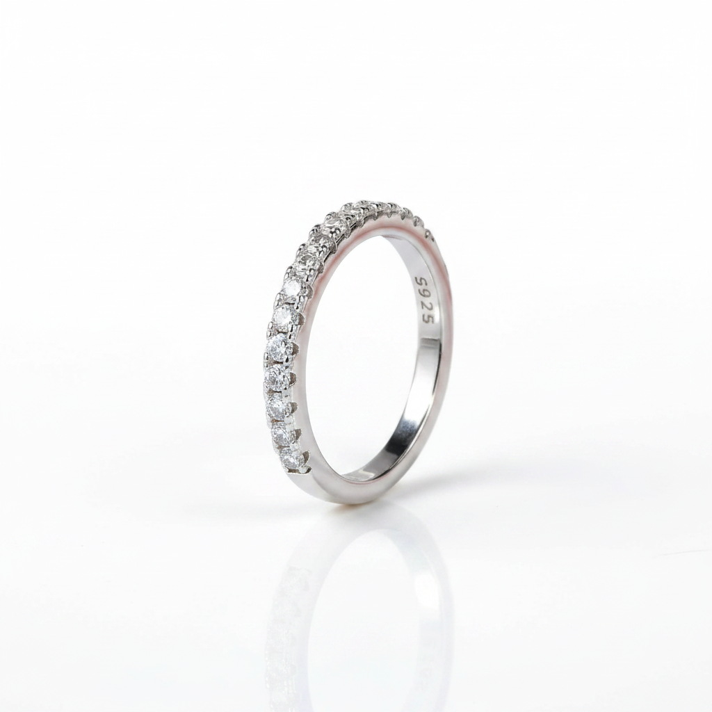 1.5mm Round Cut Diamond Option Half Eternity Wedding Band-Black Diamonds New York