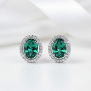 14k White Gold 1.6 Ct Oval Green Topaz Earrings-Black Diamonds New York