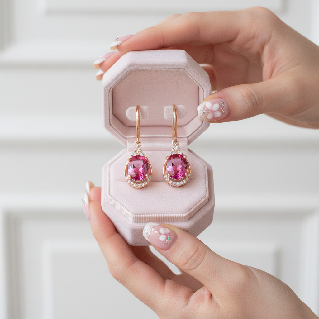 14k Rose Gold 1.6 Ct Pink Topaz with 0.185 Ct Diamond Option Earrings-Black Diamonds New York
