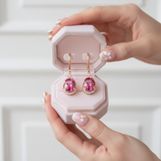 14k Rose Gold 1.6 Ct Pink Topaz with 0.185 Ct Diamond Option Earrings-Black Diamonds New York